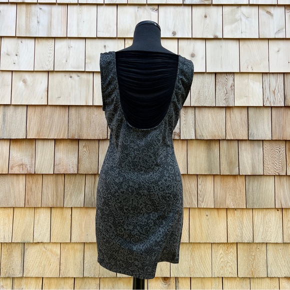 Poetry Grey Lace Print Backless Mini Dress with Draped Cords, L - Picture 4 of 8